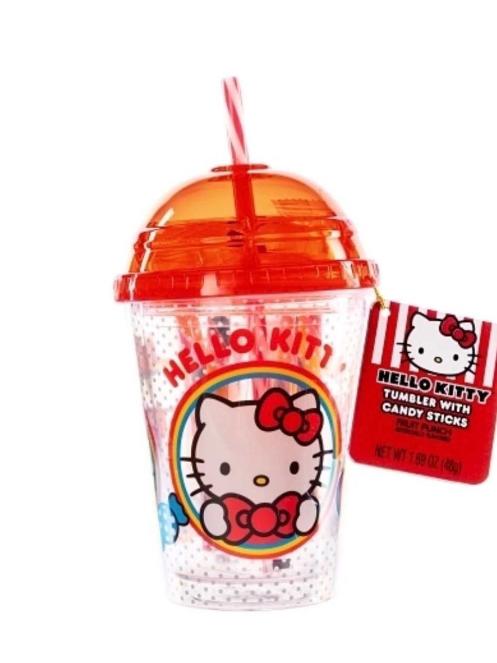 Sanrio Hello Kitty Clear Tumbler with Red Lid and Straw